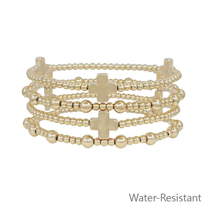 Set of 4 Gold Beaded Gold Cross Bracelets