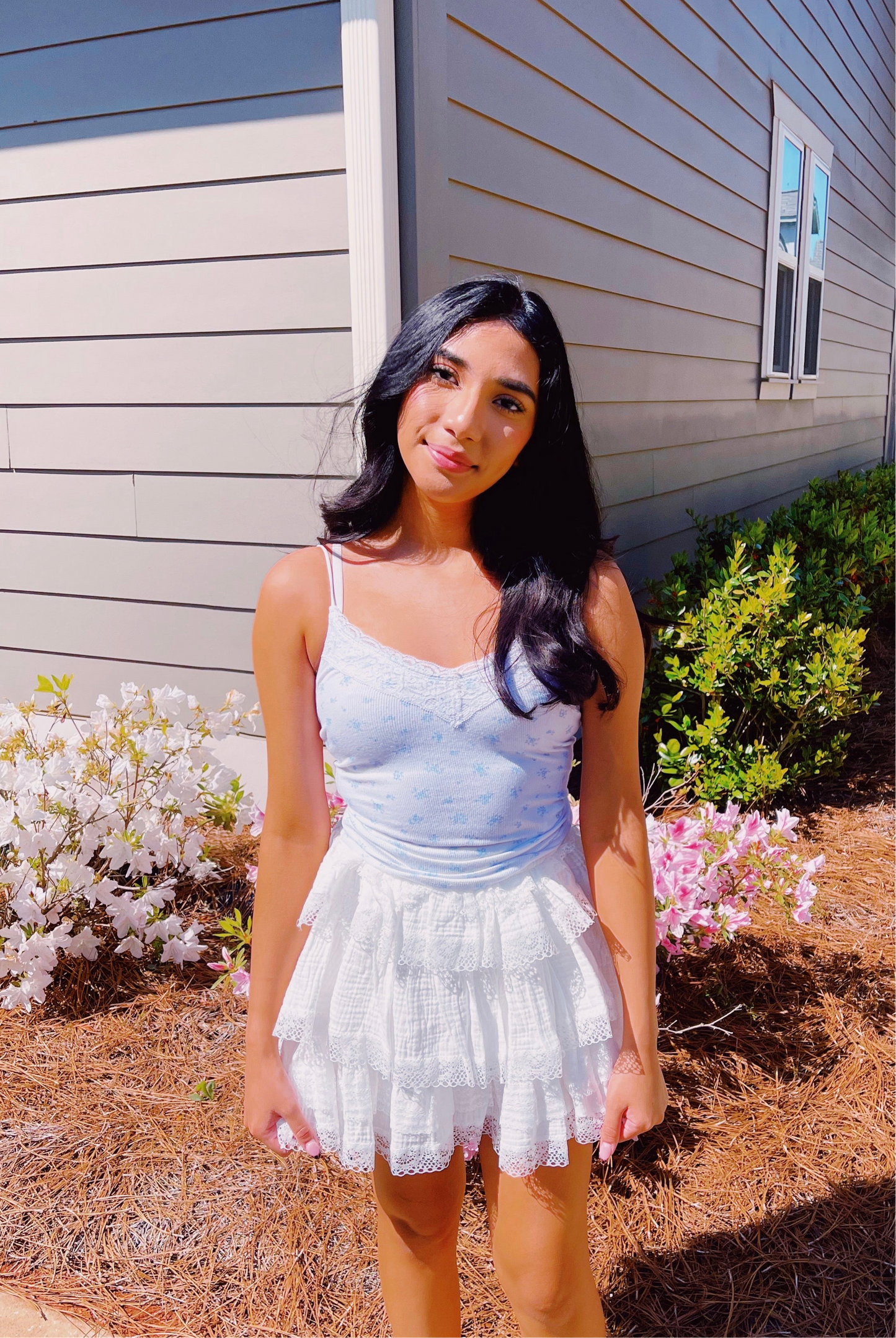 Macy White Ruffle Lace Trim Mini Skirt