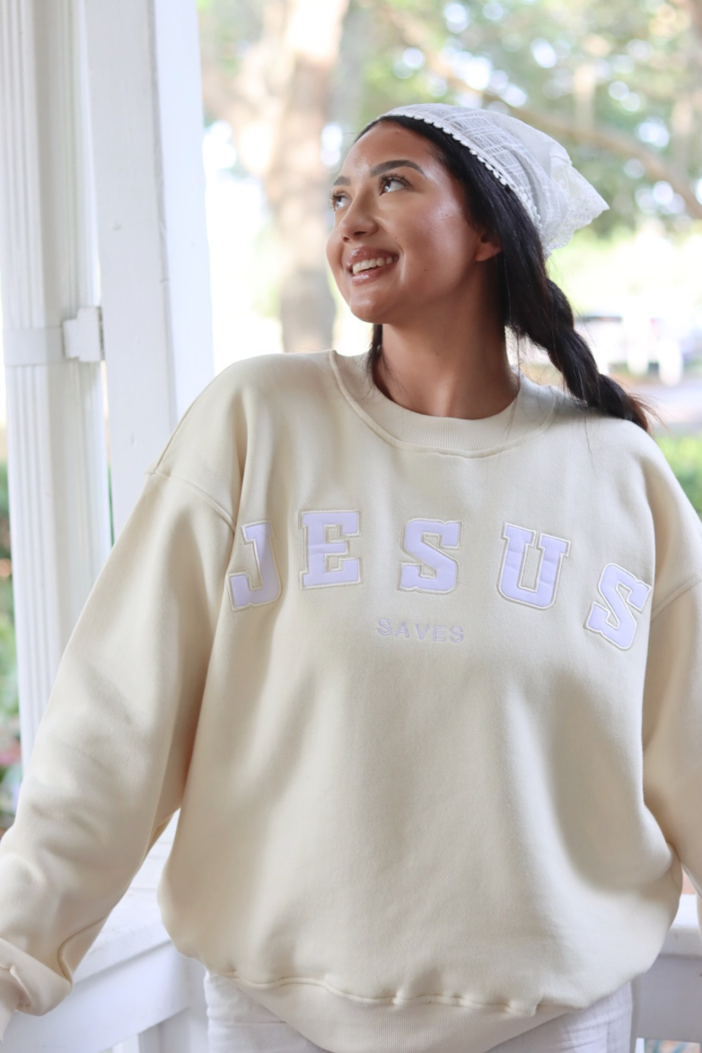 Jesus Saves Pullover in Butter (PREORDER SHIPS IN 4-6 WEEKS): S