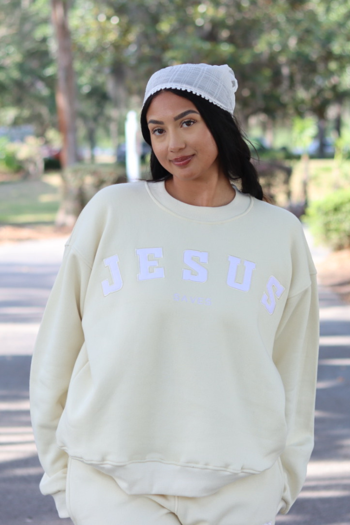 Jesus Saves Pullover in Butter (PREORDER SHIPS IN 4-6 WEEKS): L