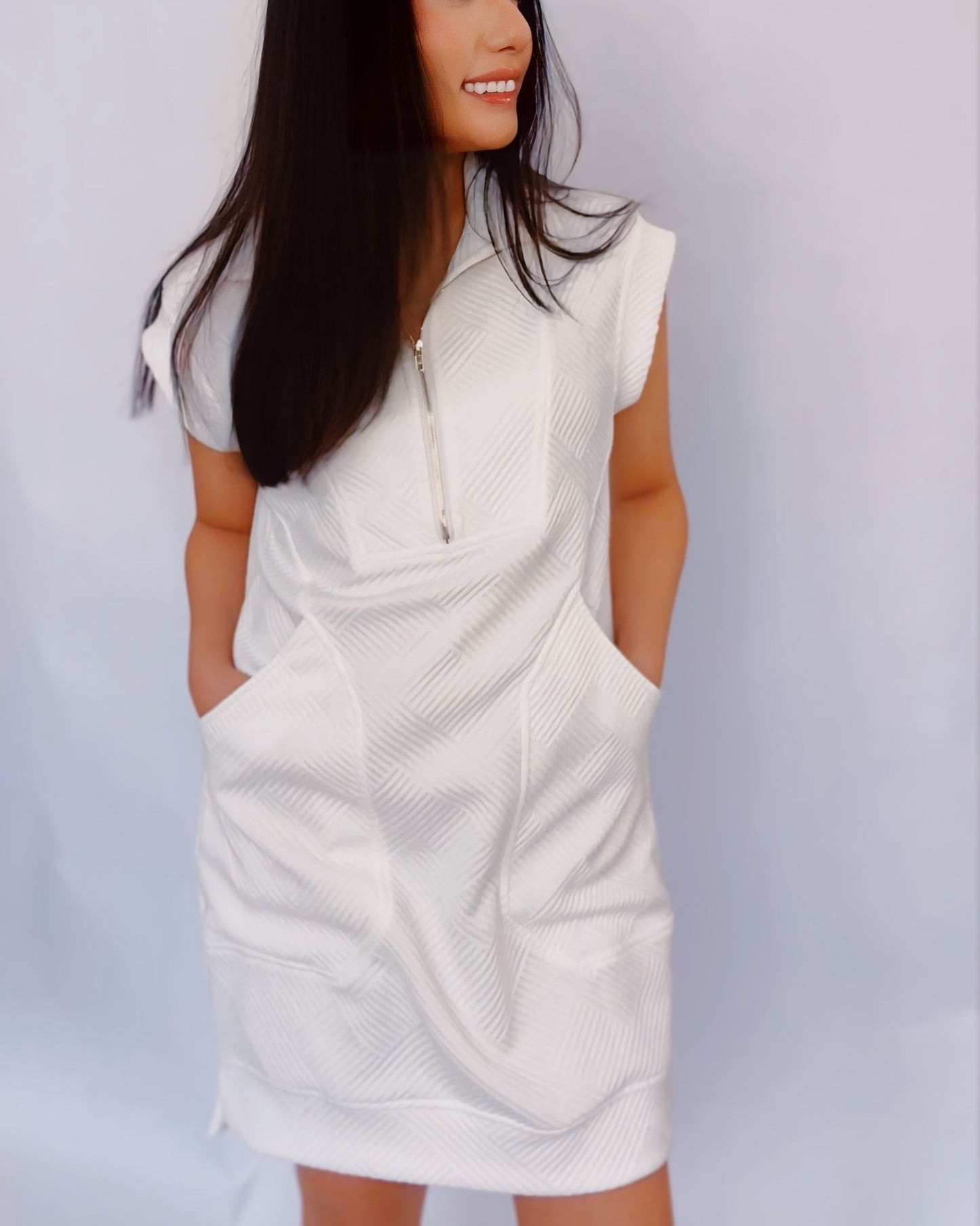 Ivory Half Zip Mini Dress
