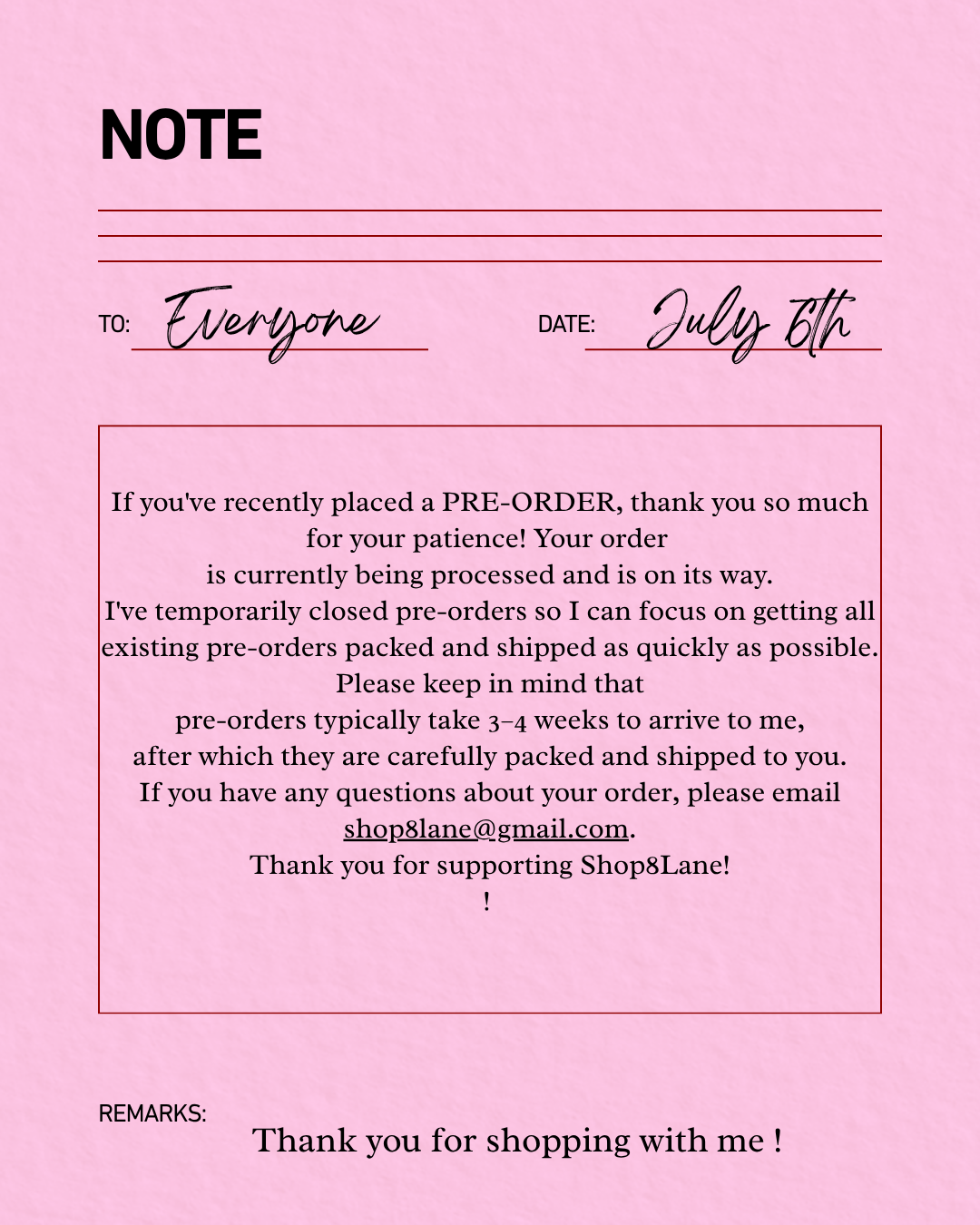 PRE ORDERS CLOSED
