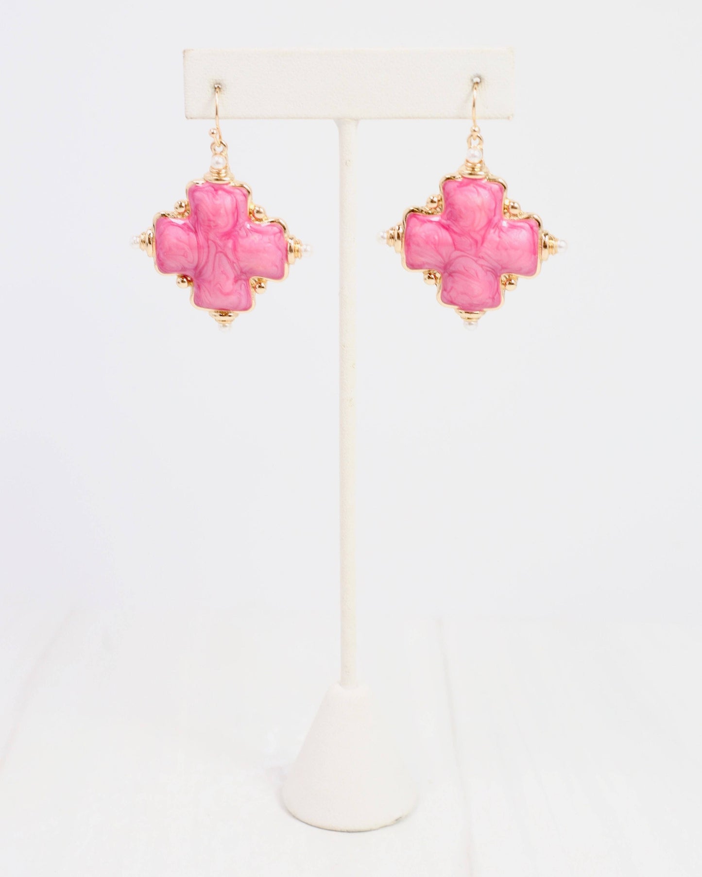 Edie Enamel Cross Earring Pink
