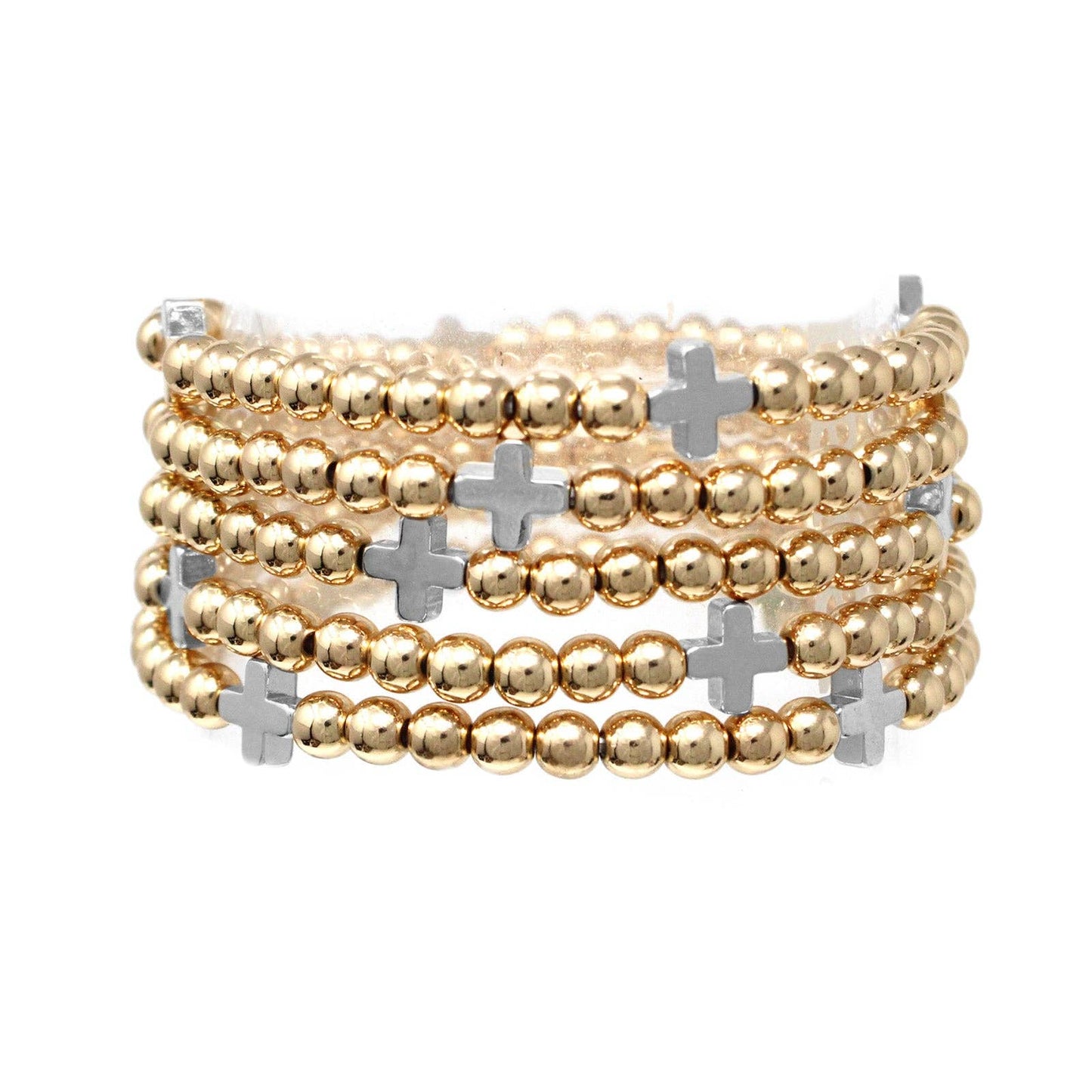 Set Of 5 6mm Silver Crosses Bracelet