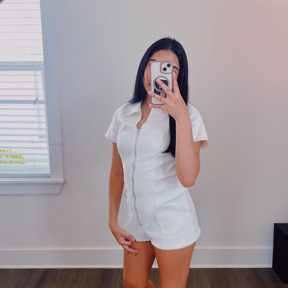 Brie Denim Zip Up Ivory Romper
