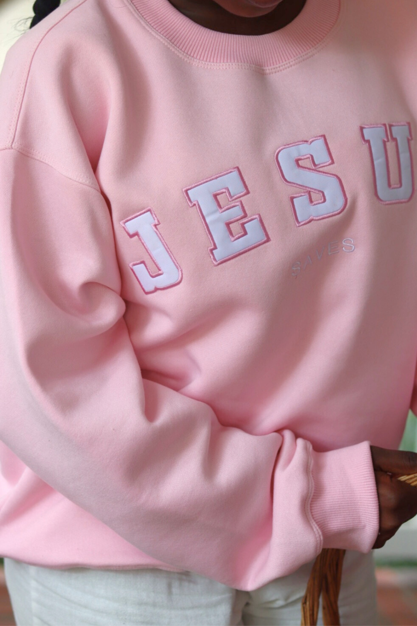 Jesus Saves Pullover in Rose (PREORDER SHIPS IN 4-6 WEEKS): S