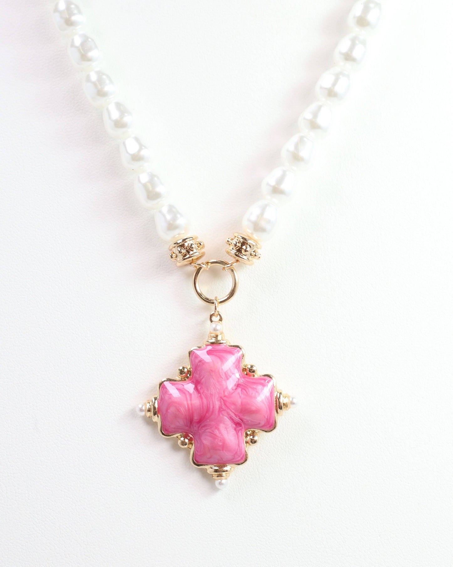 Edie Enamel Cross and Pearl Necklace
