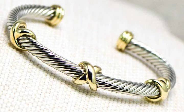 Silver 3 Gold Knot Cable Bracelet