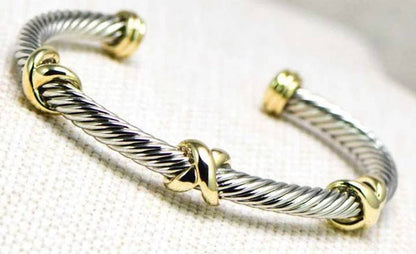 Silver 3 Gold Knot Cable Bracelet
