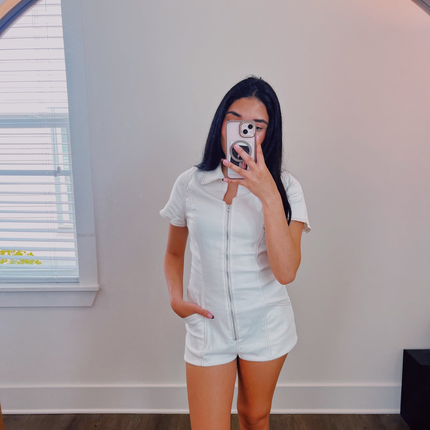 Brie Denim Zip Up Ivory Romper