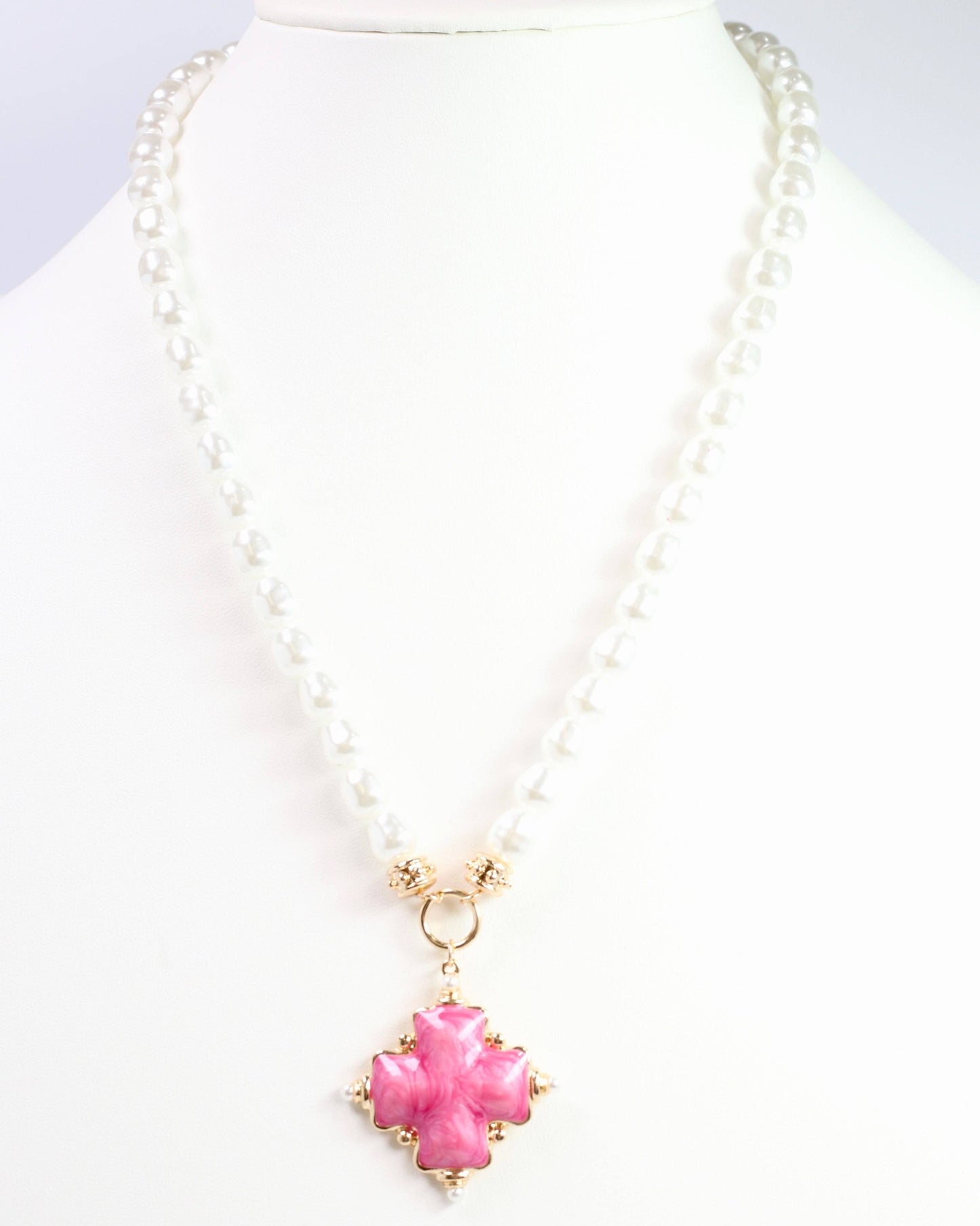 Edie Enamel Cross and Pearl Necklace