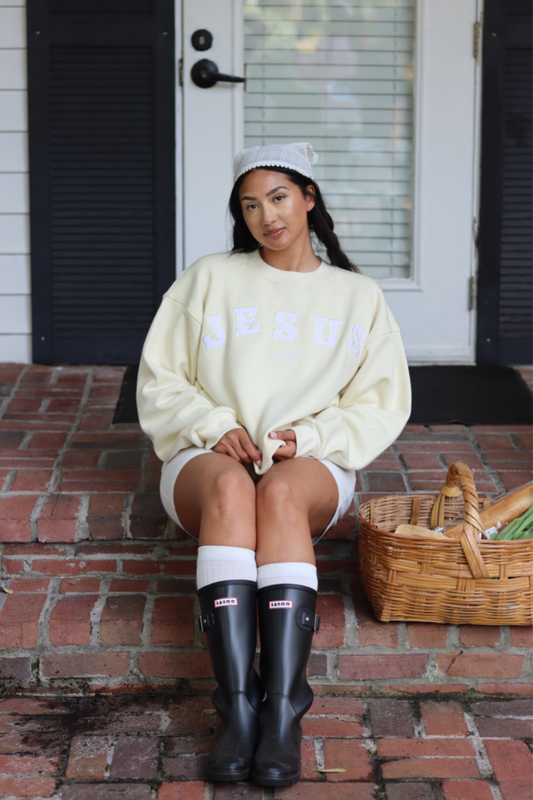 Jesus Saves Pullover in Butter (PREORDER SHIPS IN 4-6 WEEKS): S