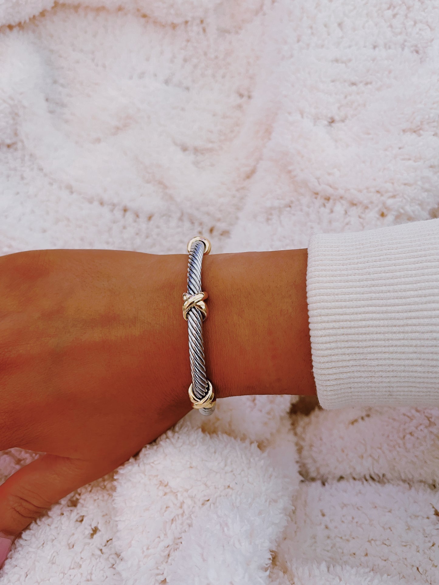 Silver 3 Gold Knot Cable Bracelet