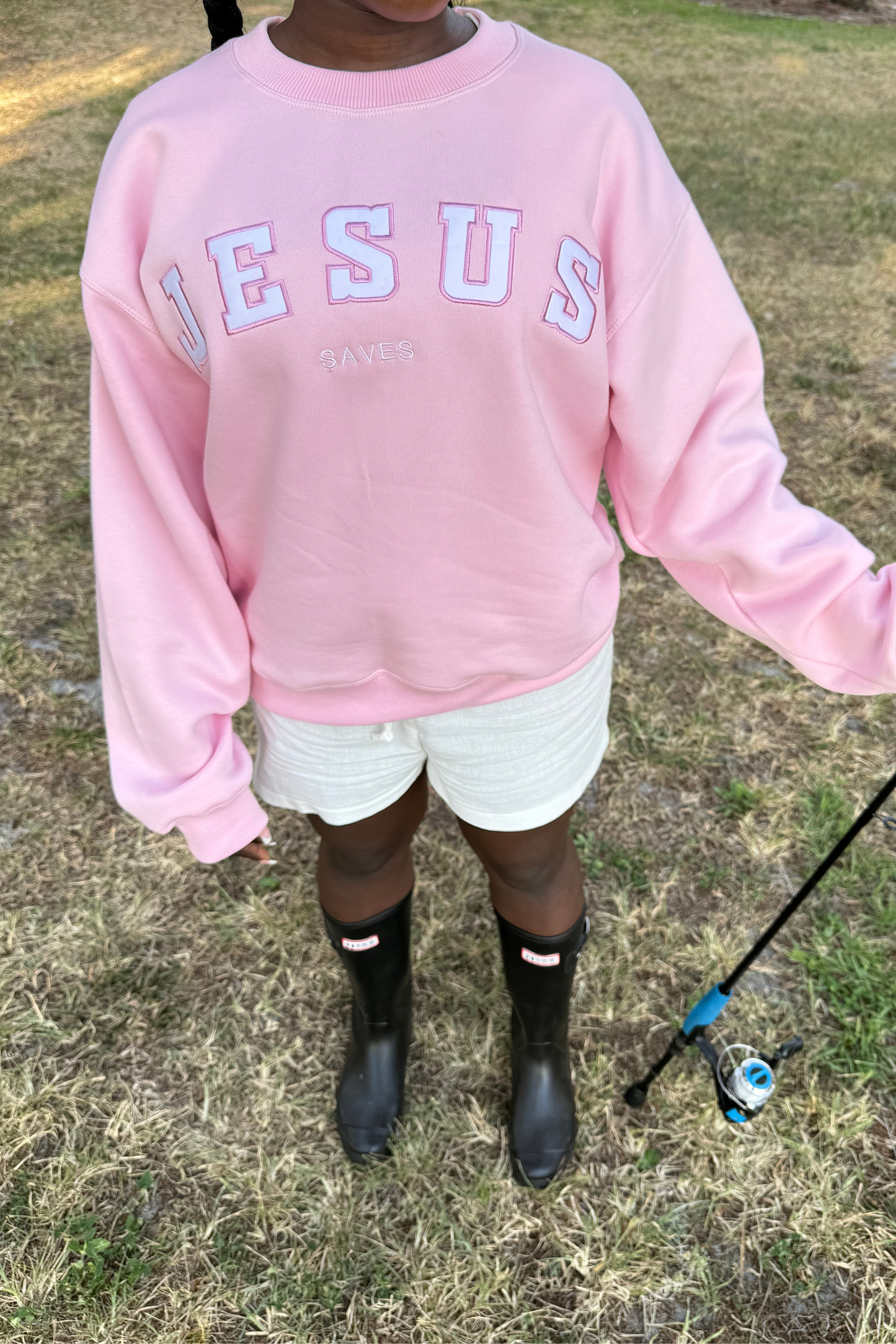Jesus Saves Pullover in Rose (PREORDER SHIPS IN 4-6 WEEKS): S