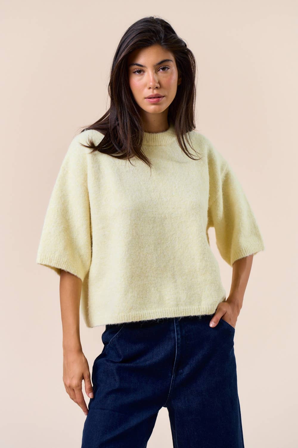 ILT6364 Sweater Sleeve Top: BUTTER / S