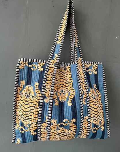 Tiger Print Kantha Quilted Tote Bag