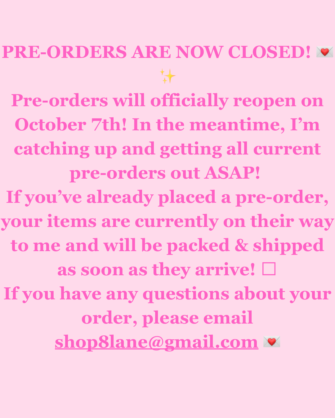 PRE ORDERS CLOSED
