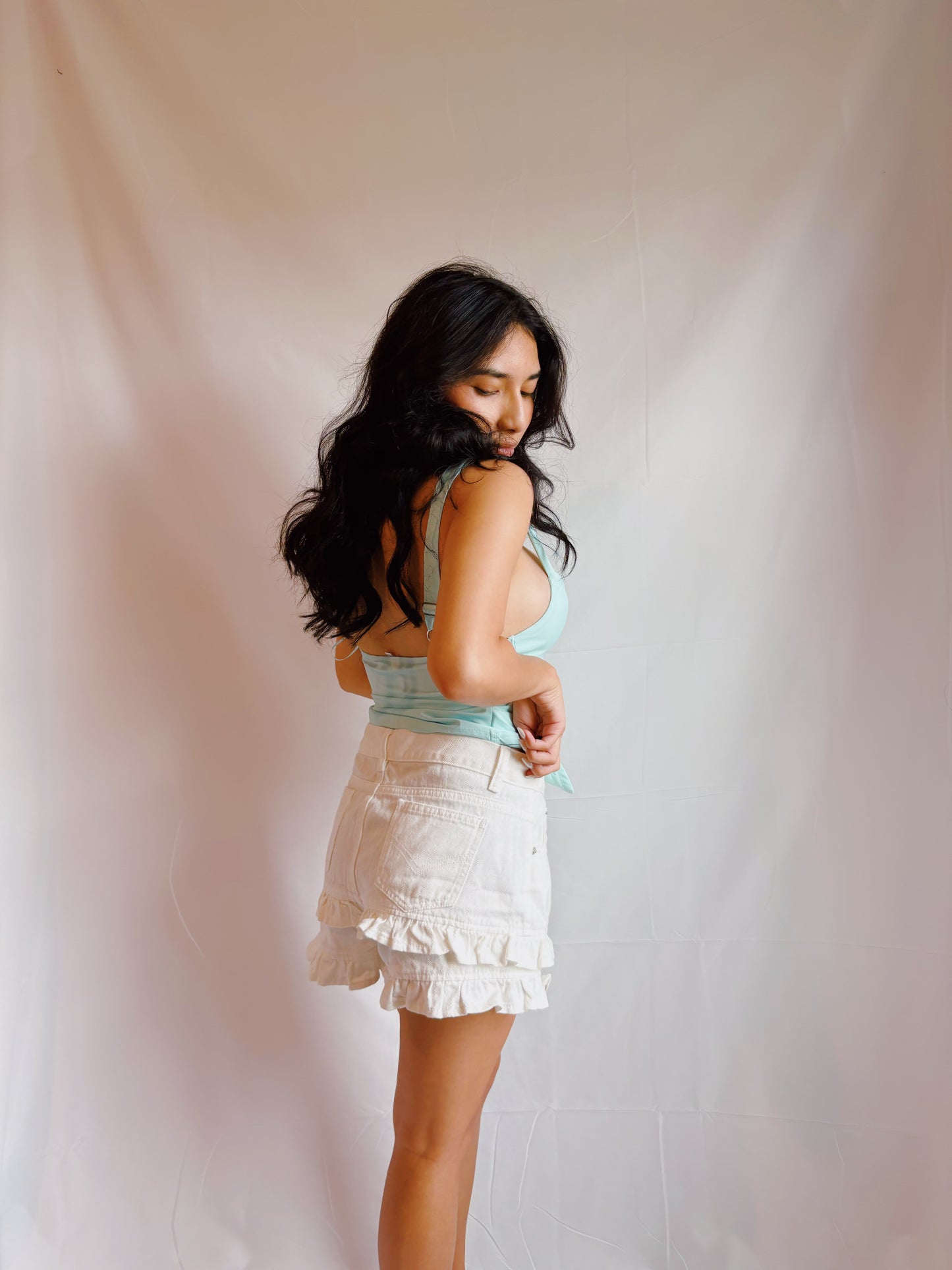 Tiered Ruffle Denim Shorts