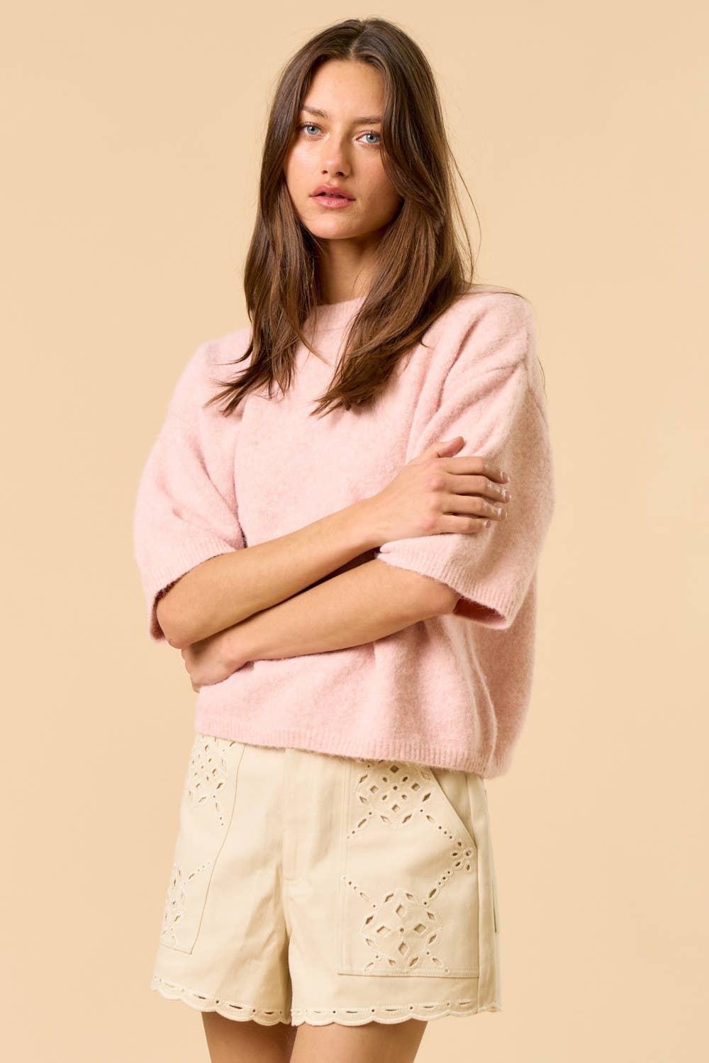 ILT6364 Sweater Sleeve Top: BUTTER / L